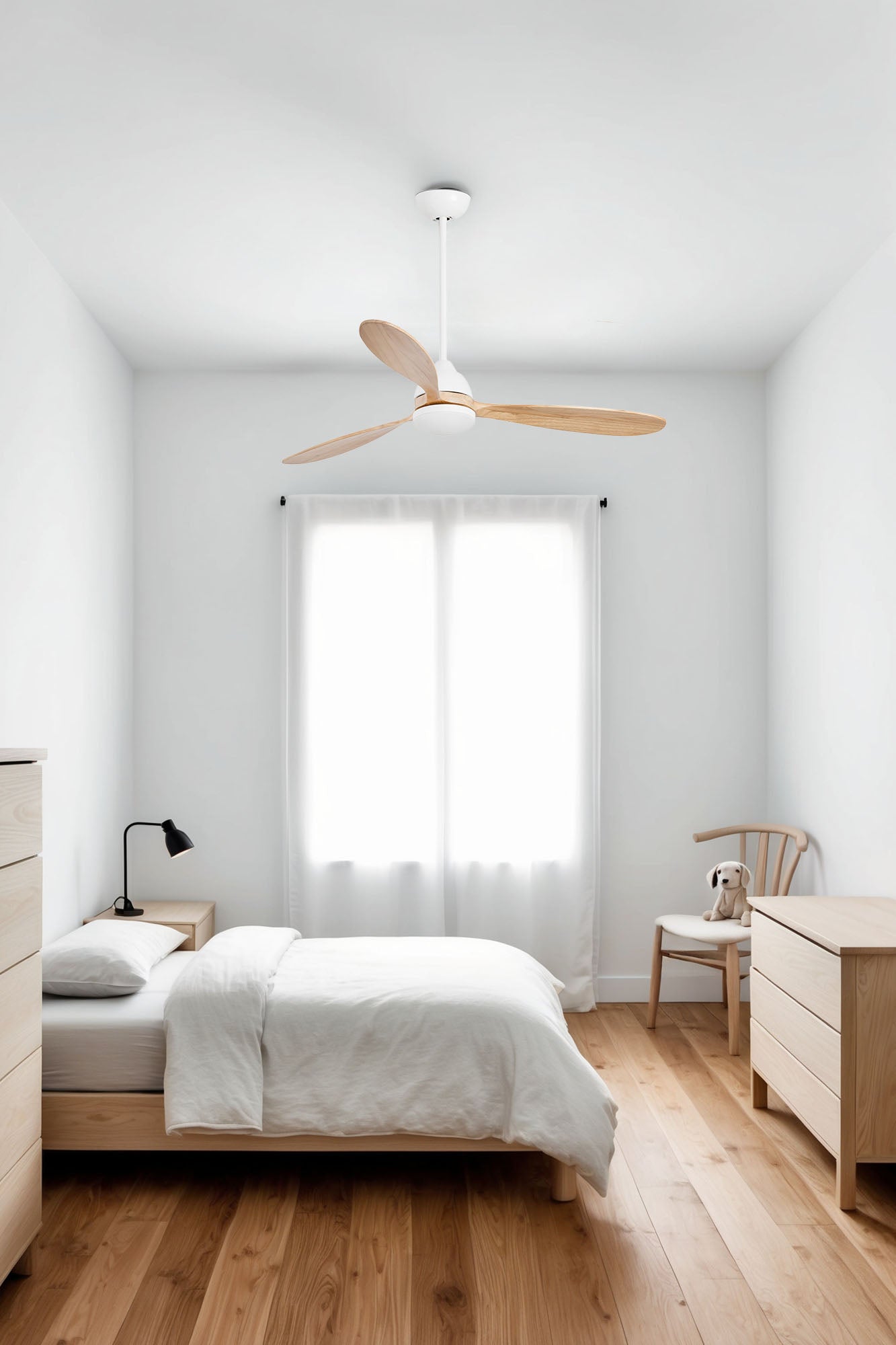 POROS L LED valge/männipuidust ventilaator TUYA