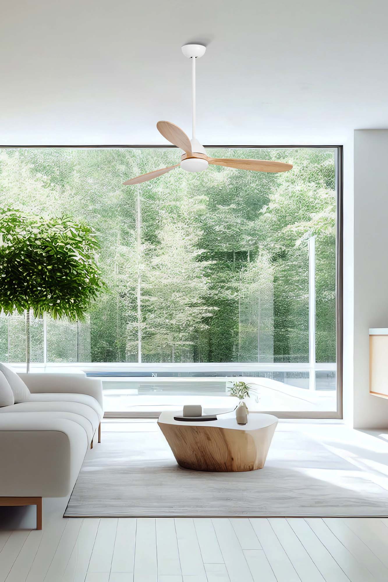 POROS L LED valge/männipuidust ventilaator