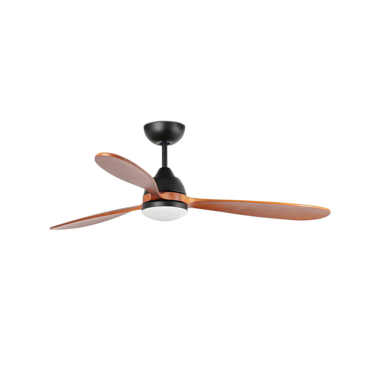 Ceiling fan with wooden blades on a white background