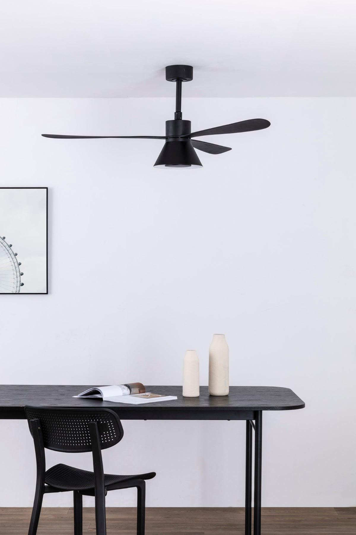 Ceiling fan with light AMELIA Ø1320 BLACK 3P CONE CCT
