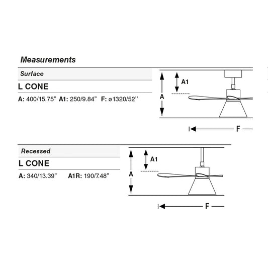 AMELIA CONE L Ventilador de techo gris Control de pared blanco CCT