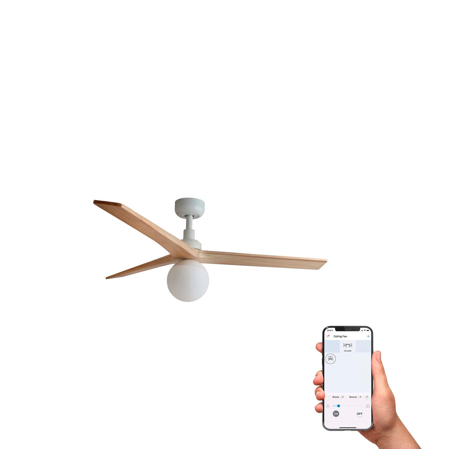KLIM M valge/männipuidust ventilaator E27 TUYA