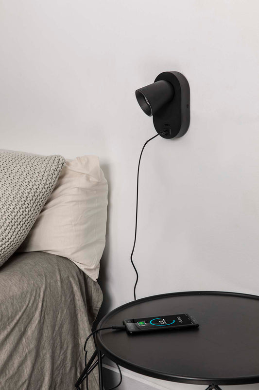 Wall light CORB LAMP BLACK GU10 + USB C