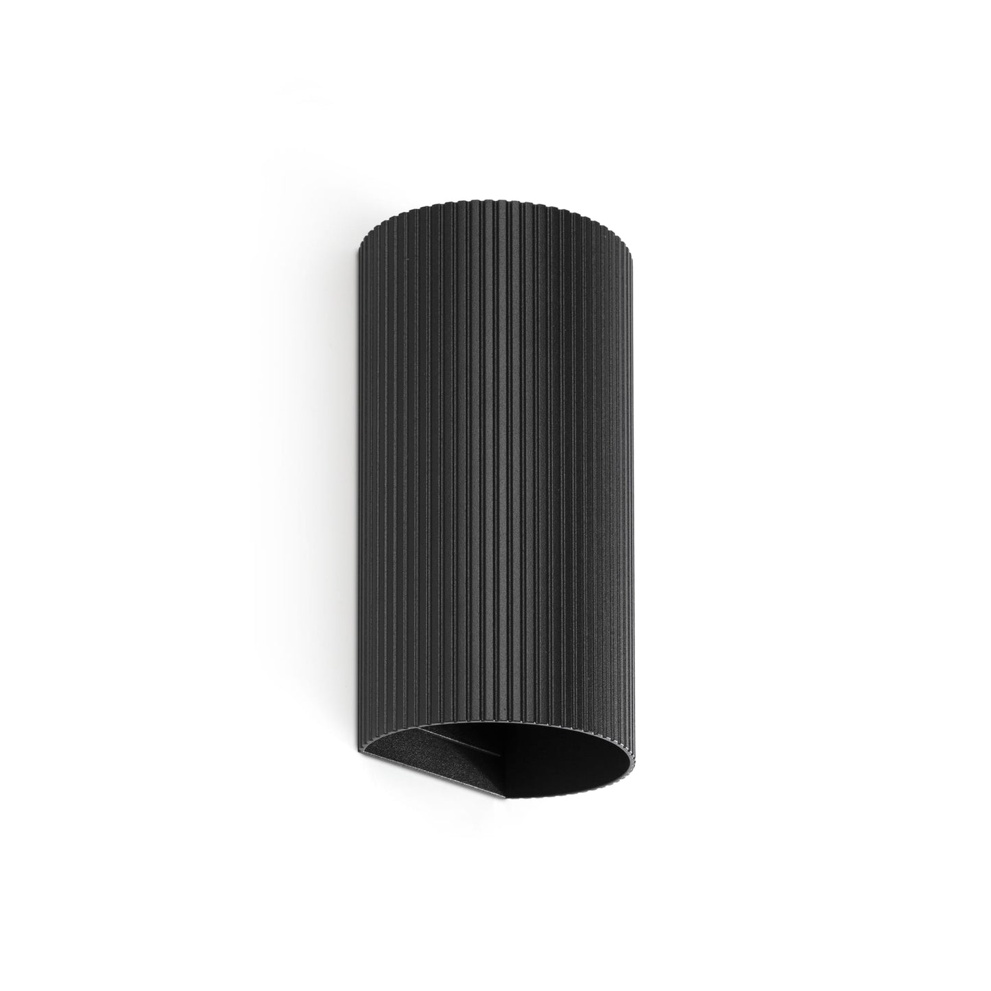 SOLE 2L Black round wall lamp fluted