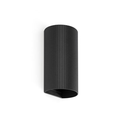 SOLE 2L Black round wall lamp fluted