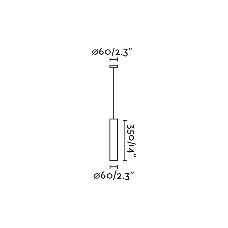 Technical drawing of a cylindrical object with dimensions labeled
