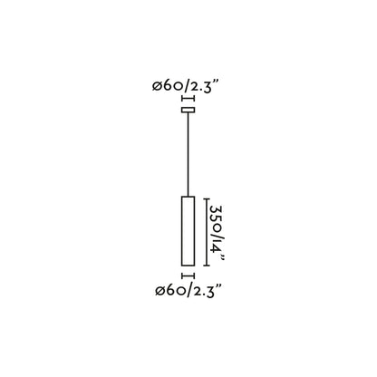 Technical drawing of a cylindrical object with dimensions labeled