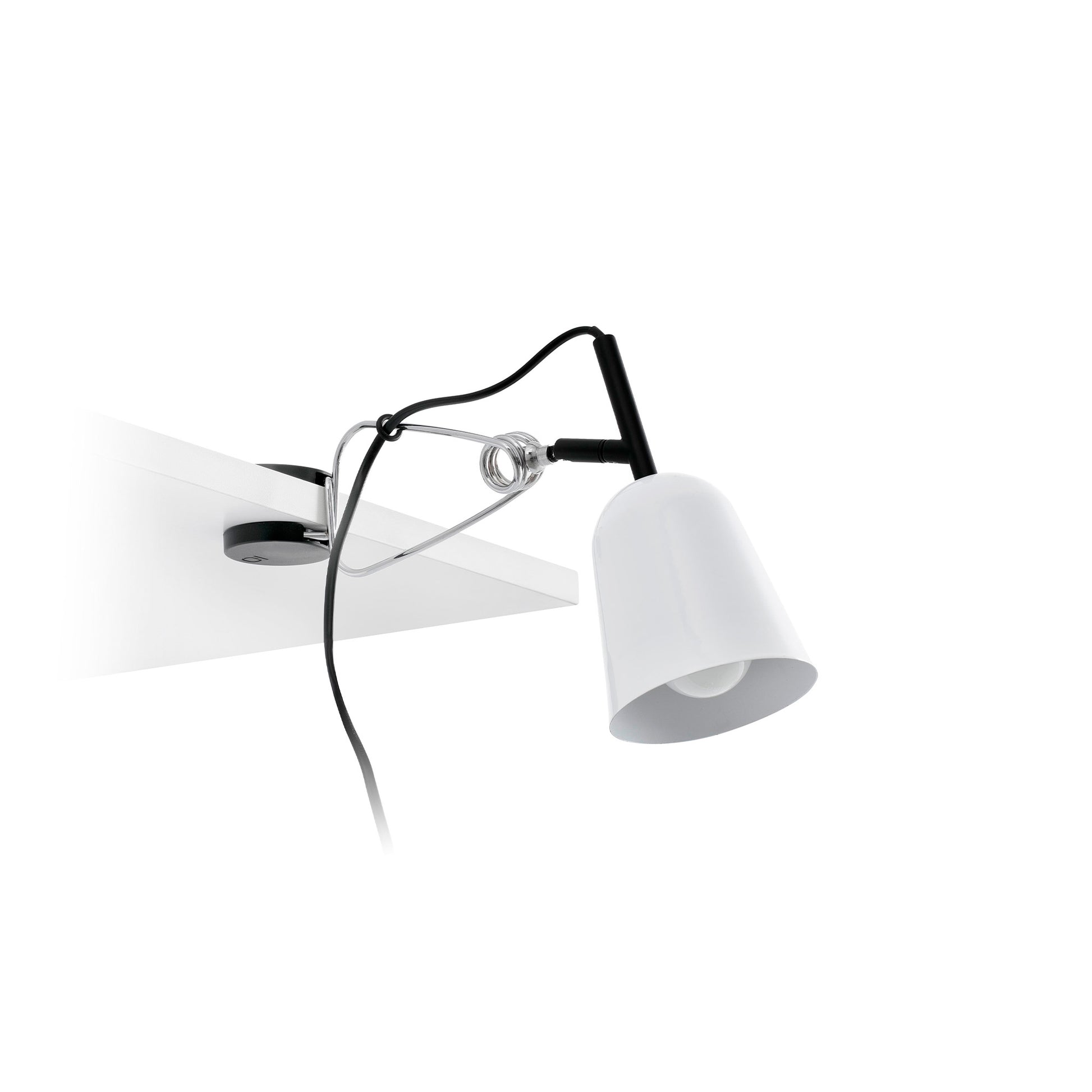 Wall-mounted lamp with a white shade on a white background