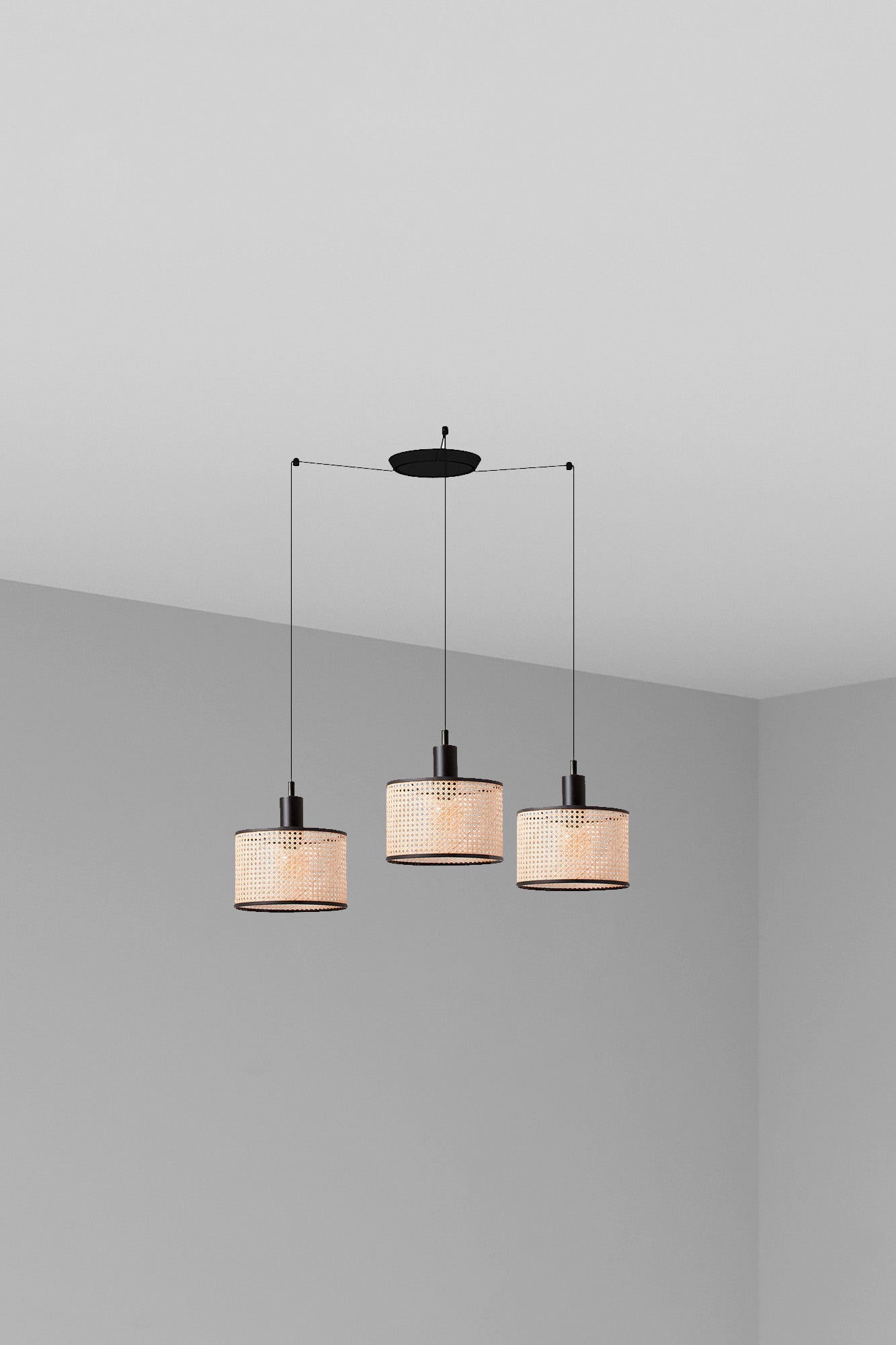 MAMBO 210 3L Black/rattan pendant lamp