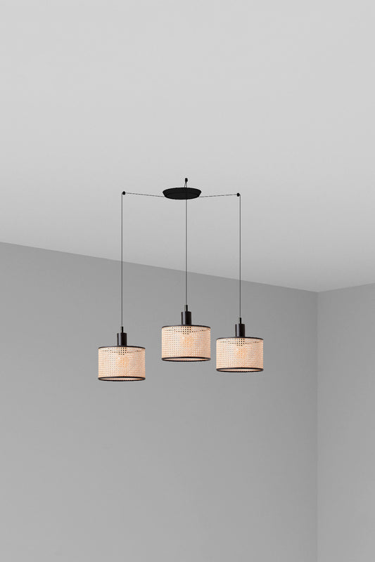 MAMBO 210 3L Black/rattan pendant lamp