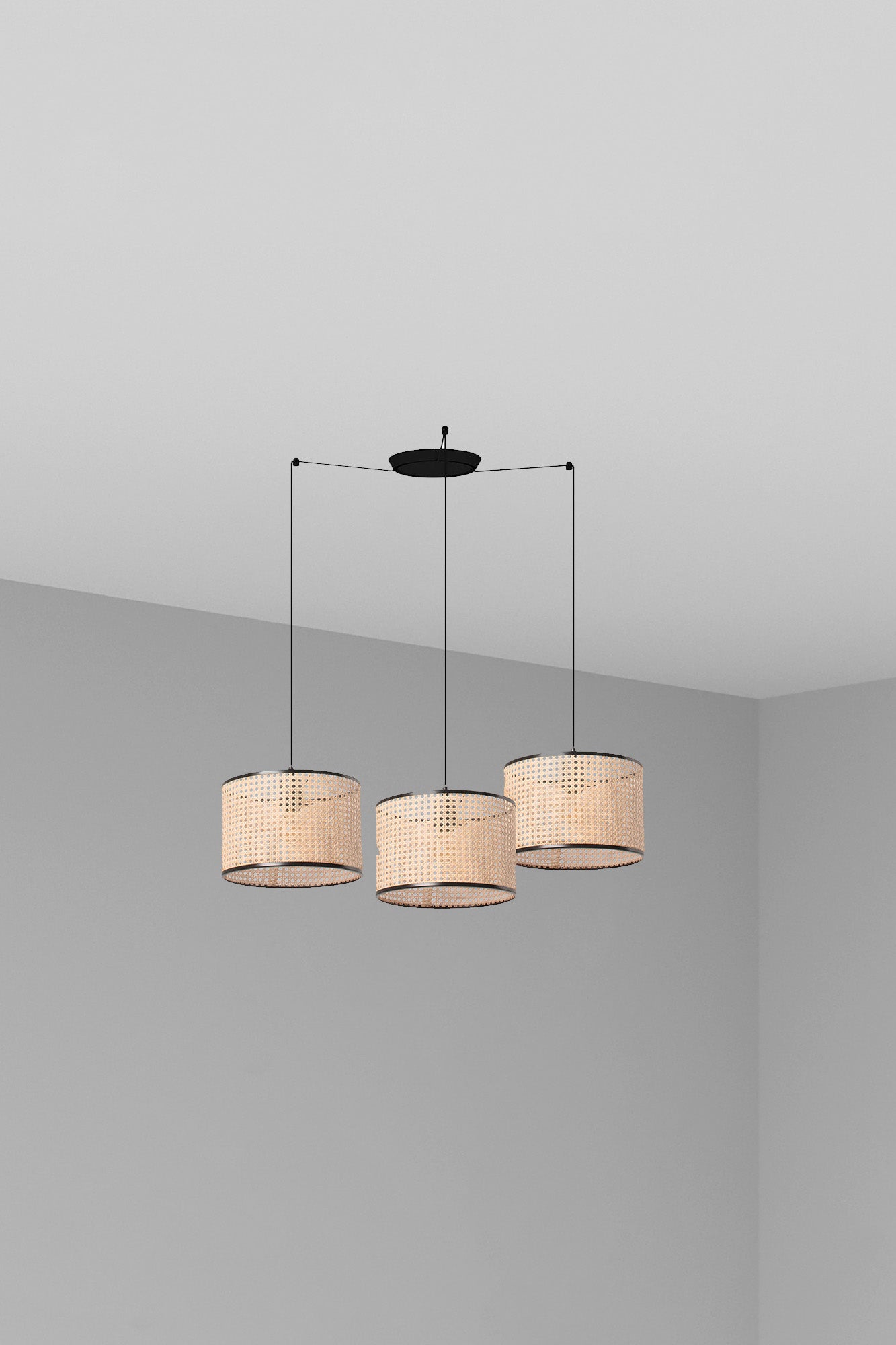 MAMBO 320 3L Black/rattan pendant lamp