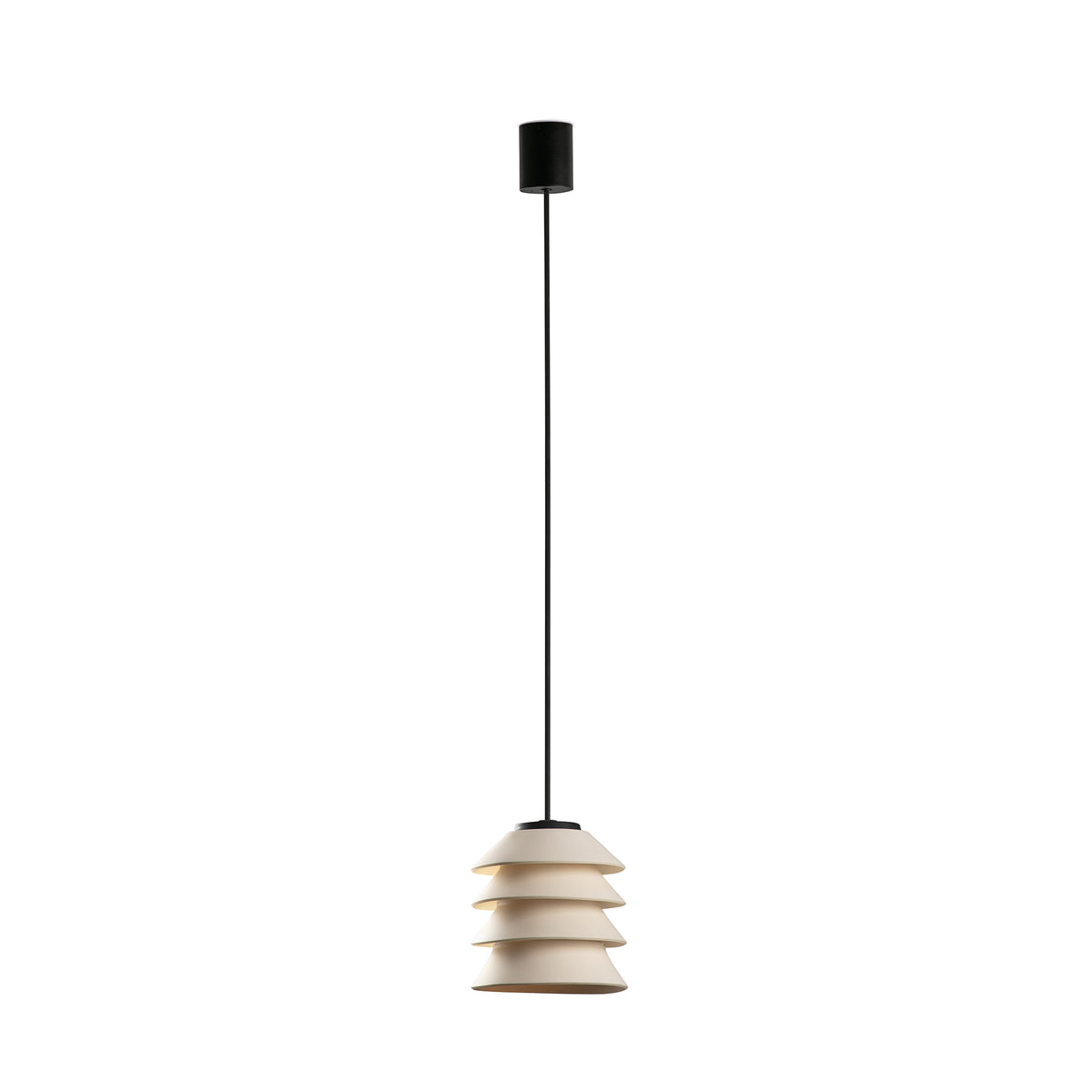 Pendant light with stacked cylindrical design on a white background