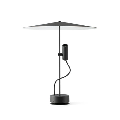 outdoor light fixture 75704-233P_L1 , wide conical shade, a curved flexible neck, and a circular base, shown on a plain white background.