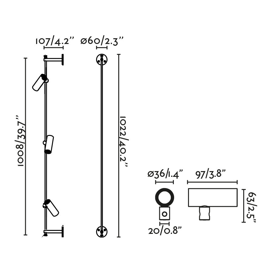 CLAP Black linear wall lamp/ceiling 3x6W 3000K 38º