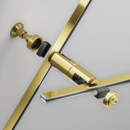 Gold shower head and control handle on a gray background