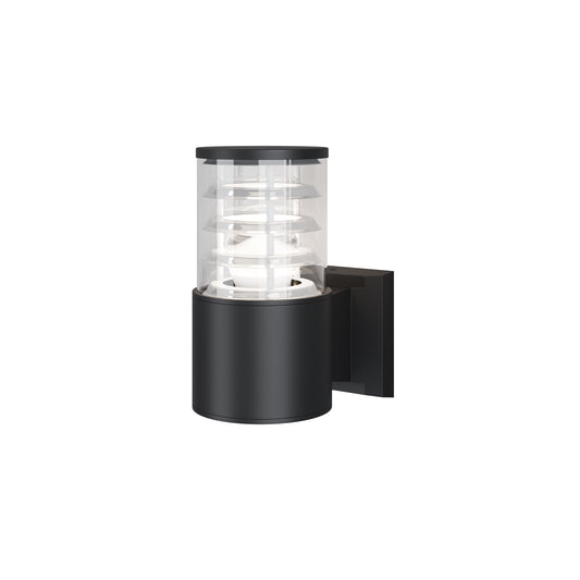 Black outdoor wall light fixture on a white background