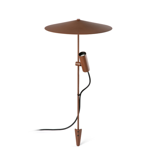 Brown outdoor lamp with a pointed base on a white background