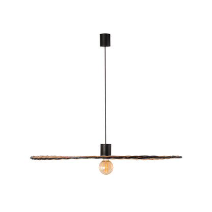 A tilted Costas 1000 rattan pendant lamp by Faro Barcelona with a black tensor cable, presented by the VXR Space store.
