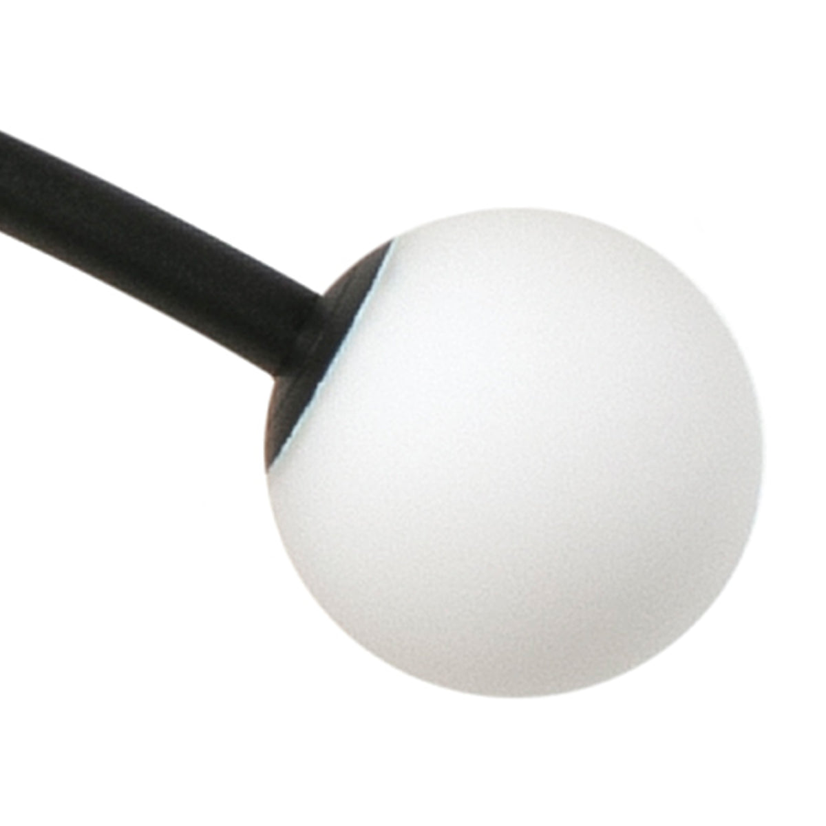 A close-up of a spherical white globe light fixture with a black stem against a plain white background.