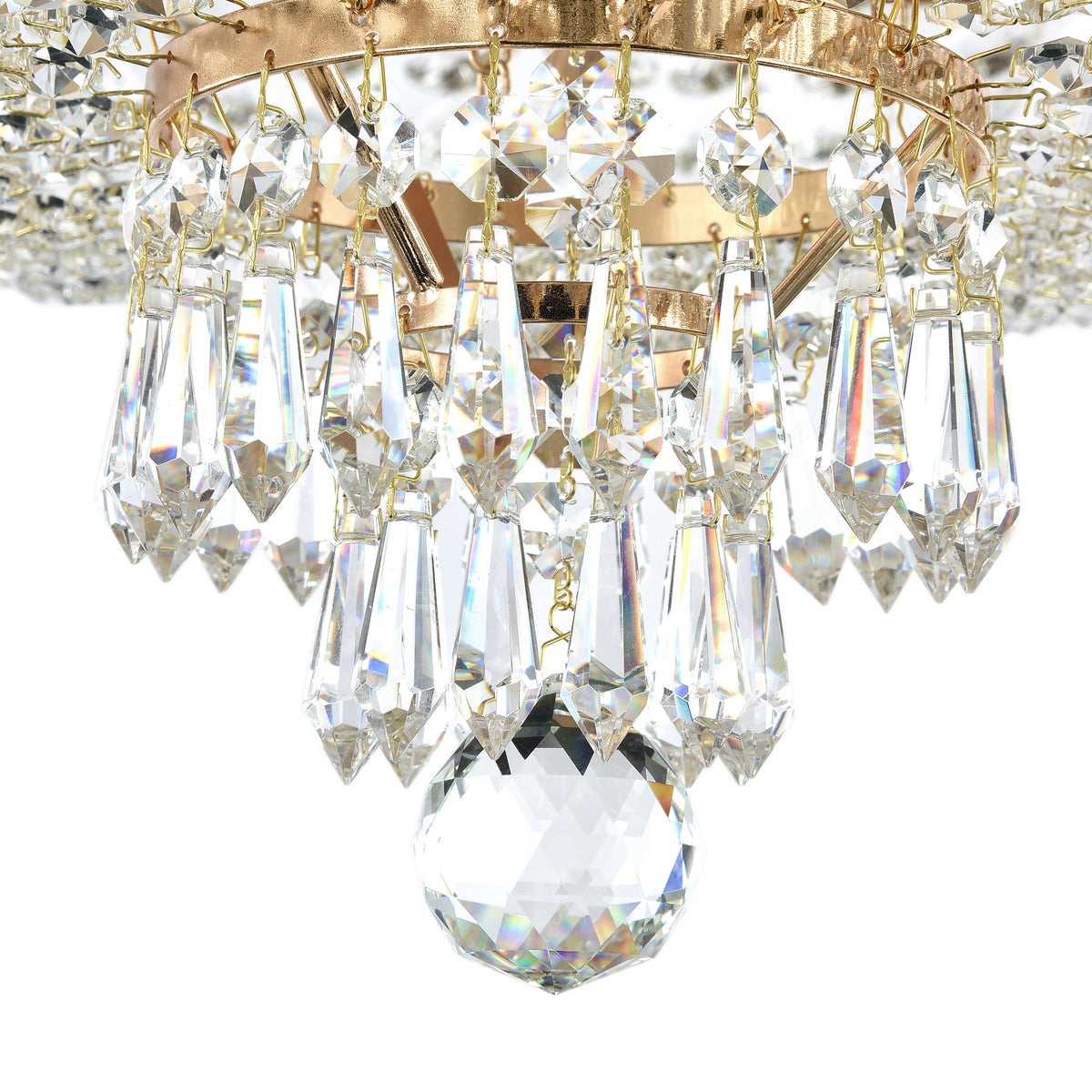 Crystal chandelier with gold frame on a white background