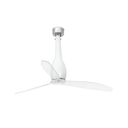 Studio view of the Eterfan Ø128cm DC motor ceiling fan featuring a gloss white body and three transparent blades against a solid white background. Available to buy at the VXR Space store.