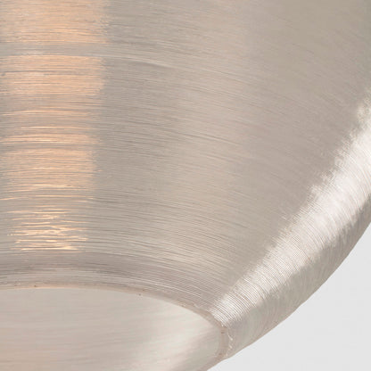 A close-up view of the AIRE 850 pendant light by Faro Barcelona, highlighting the unique layered 3D-printed texture of the recycled PETG shade. Available to buy at the VXR Space store.