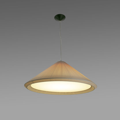 The Saigon-In 1300 ivory white pendant light by Faro Barcelona, glowing with a warm ambient light diffused through its pleated ribbon shade. Available to buy at the VXR Space store.