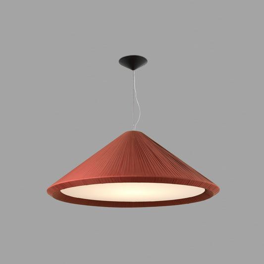 The Saigon-In 1300 terracotta pendant light by Faro Barcelona featuring an oversized 1300mm pleated textile ribbon shade and warm opal diffuser. Available to buy at the VXR Space store.