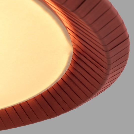 A close-up view of the Saigon-In 1300 terracotta pendant light by Faro Barcelona, highlighting the intricate texture of the terracotta pleated textile ribbons and opal diffuser. Available to buy at the VXR Space store.
