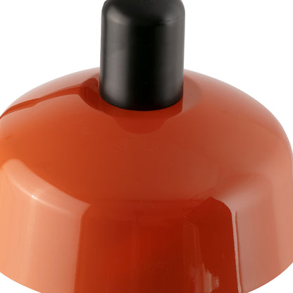 A close-up view of the Tatawin pendant lamp by Faro Barcelona, highlighting the vibrant glossy reddish-orange steel shade and the sleek satin black fitting. Find this designer fixture at the VXR Space store.