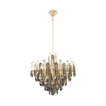 Chandelier with clear and gold accents on a white background