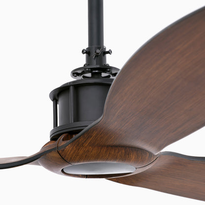 Ceiling fan with wooden blades on a white background