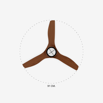 Wooden ceiling fan blade with measurement on a white background