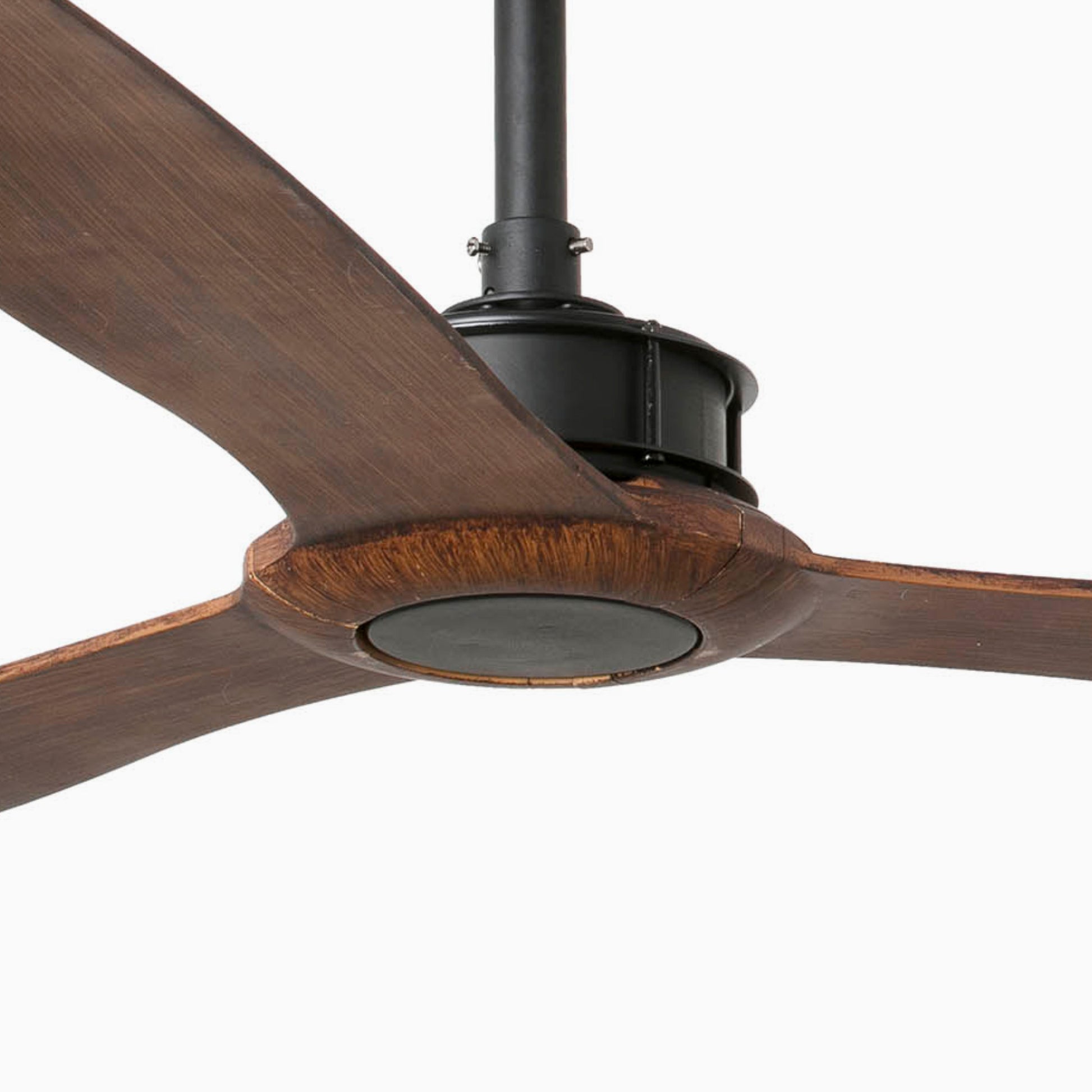 Ceiling fan with wooden blades on a white background