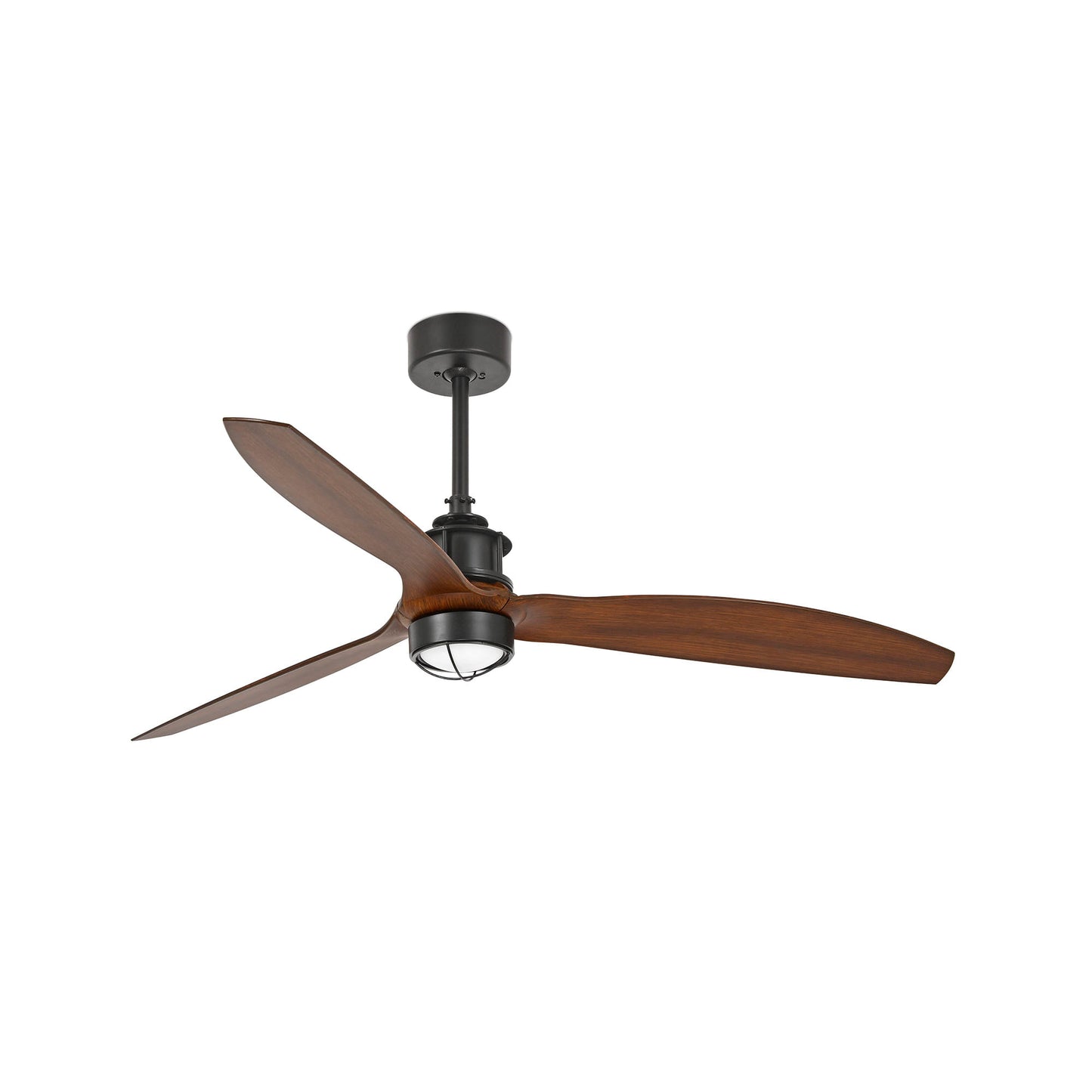 Ceiling fan with wooden blades on a white background