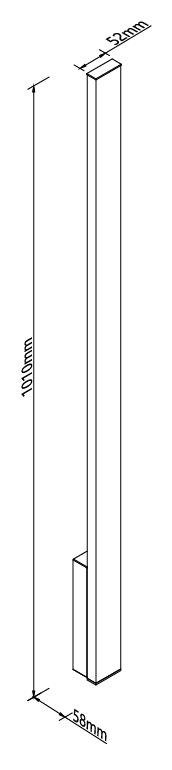 A simple black-and-white line drawing showing a tall rectangular product with dimension annotations: 1019 mm height, 50 mm top width, and 50 mm base width.