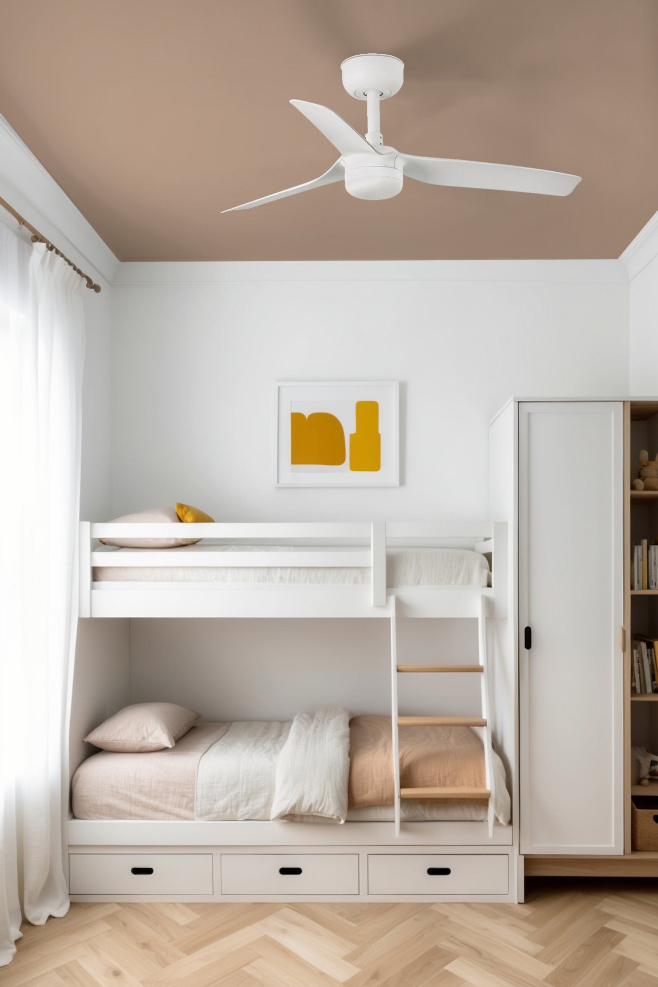 The MINI PUNT ceiling fan by Faro Lab is a smart, compact solution designed to bring modern convenience and comfort to smaller rooms