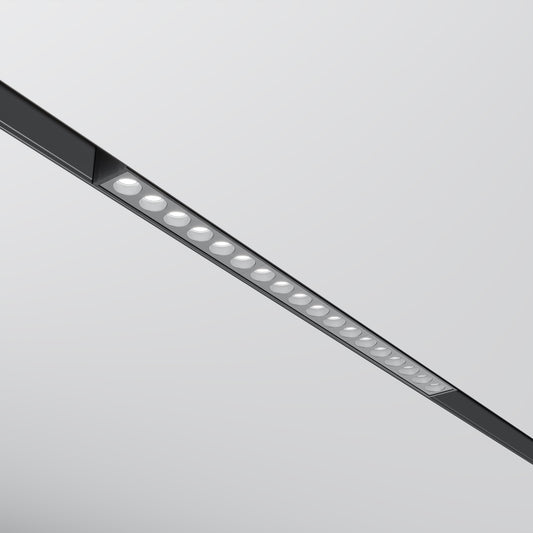 Linear LED light fixture on a gray background