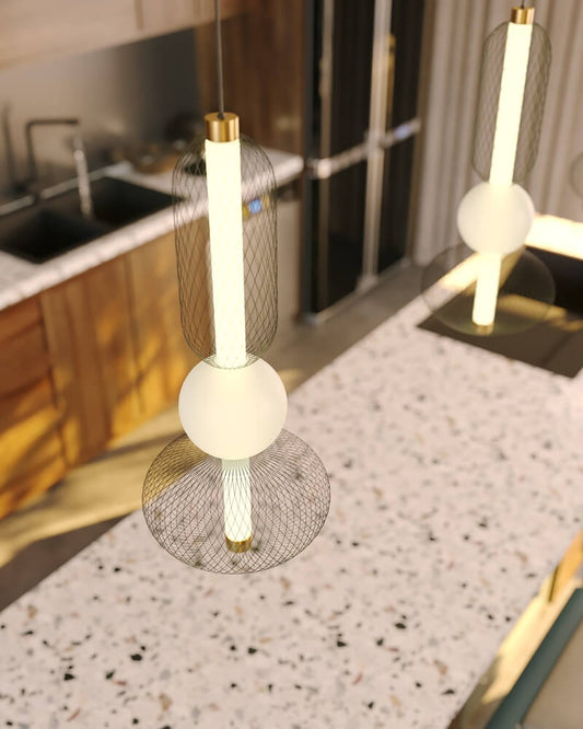 The Bora A modern gold and black pendant light by MaxLight hanging above a kitchen island counter in a contemporary interior. Available to buy at the VXR Space store.