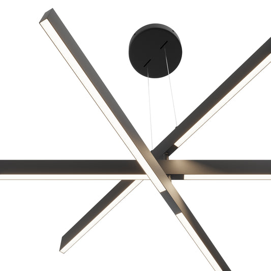 Modern ceiling light fixture with a black circular shade on a white background