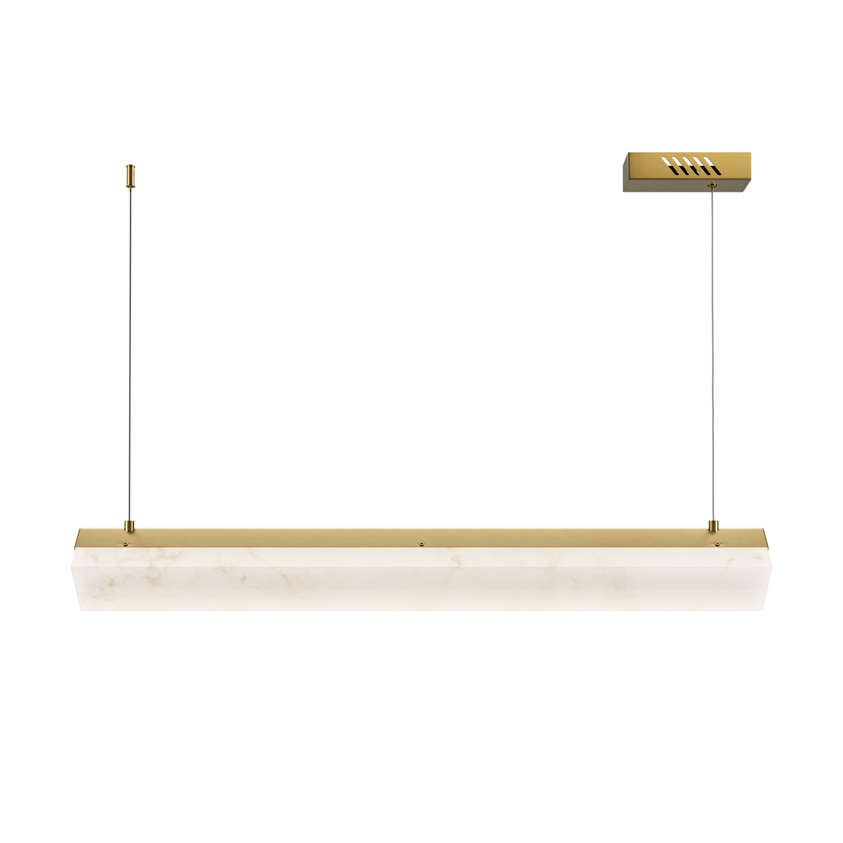 Modern pendant light with marble base and gold accents on a white background