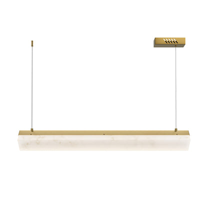 Modern pendant light with marble base and gold accents on a white background