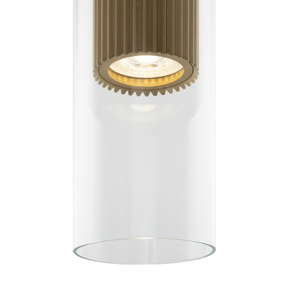 Modern pendant light with a white glass shade and gold metal fixture on a white background