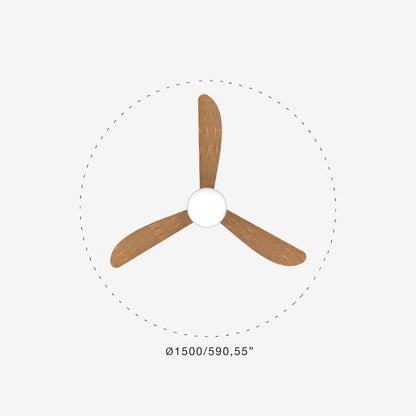 Wooden ceiling fan ip 44 with measurements on a white background