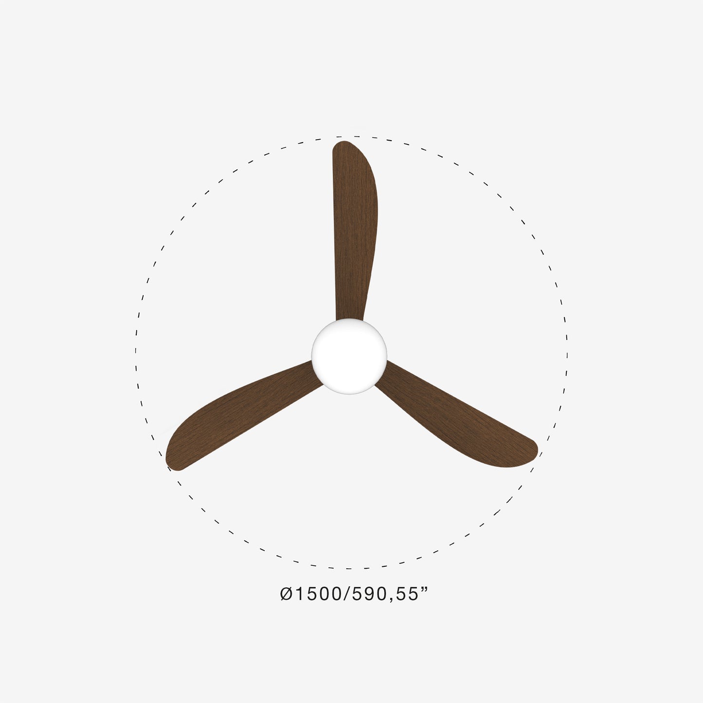 Brown three-blade propeller with fan on a white background