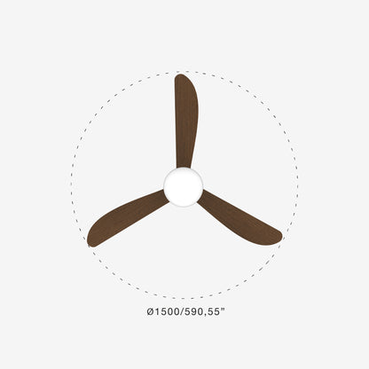 Brown three-blade propeller with fan on a white background