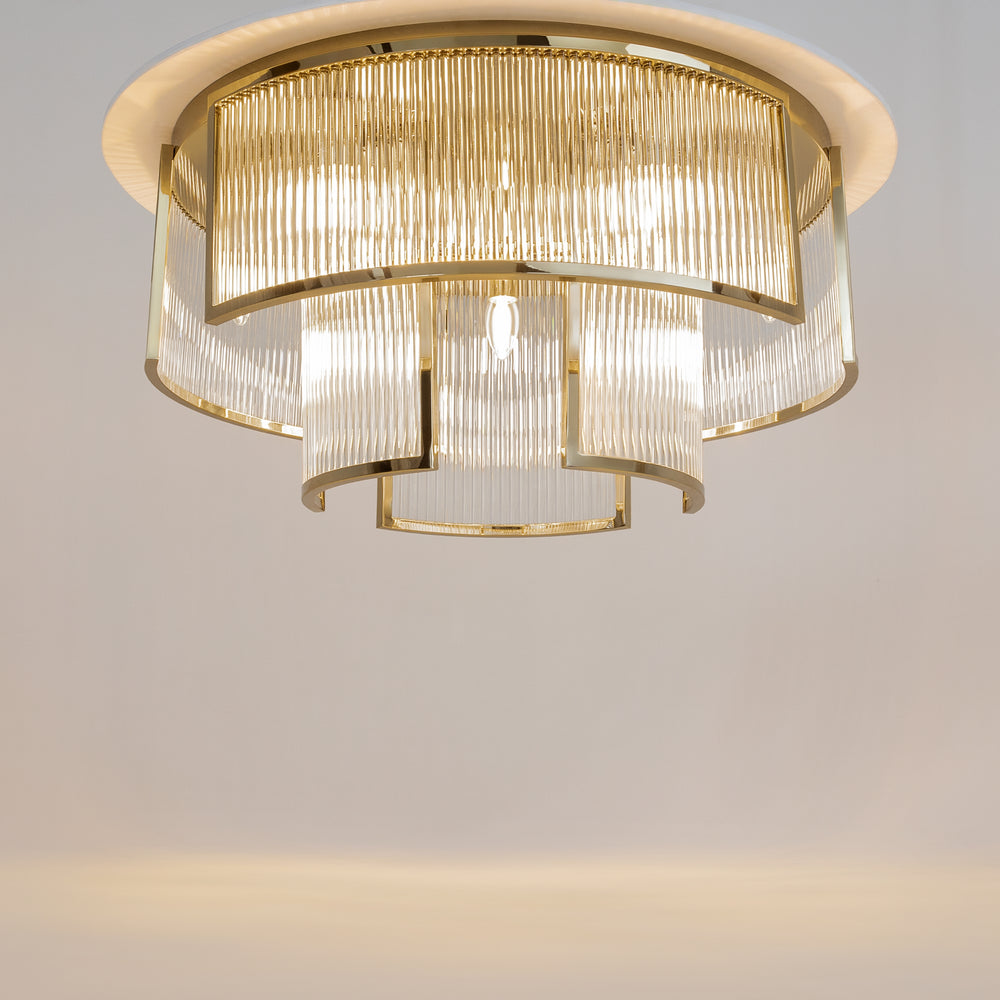 Frame 9-Light Gold Ribbed Glass Ceiling Light 650mm