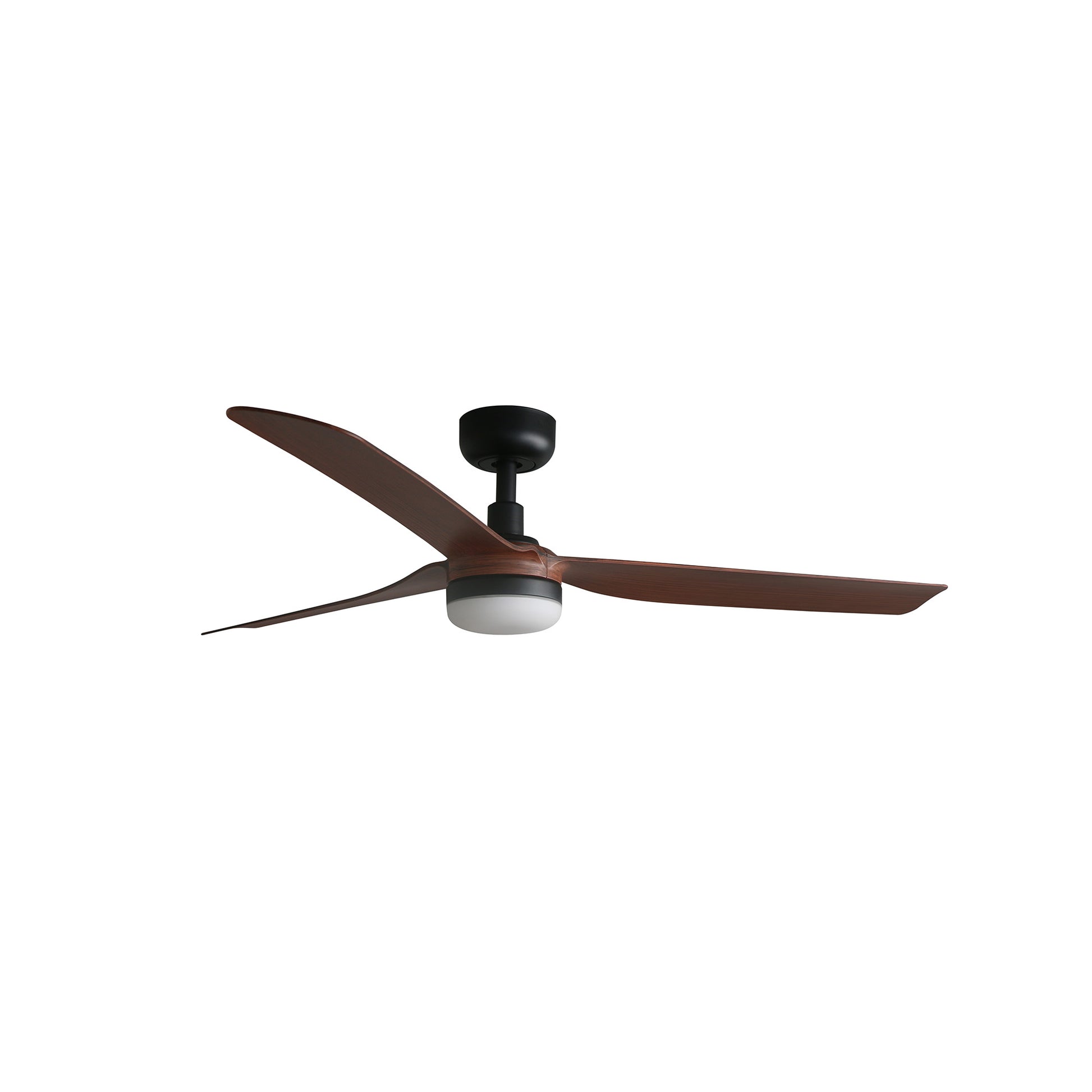 Ceiling fan with wooden blades on a white background