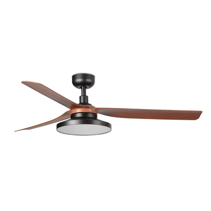 Ceiling fan with wooden blades on a white background