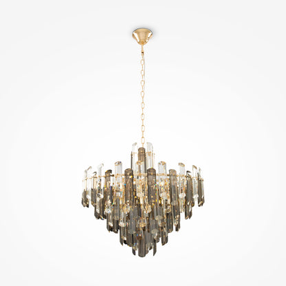 Decorative chandelier with clear and gold elements on a white background